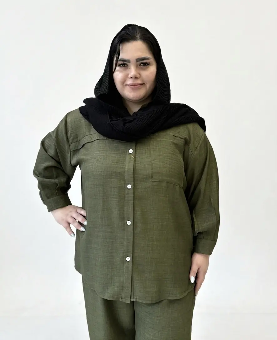 ست شومیز شلوار سوفیا تک جیب سایز بزرگ زنانه